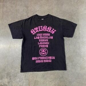 Stussy World Tour Black Graphic T Shirt Y2K Mens Size M